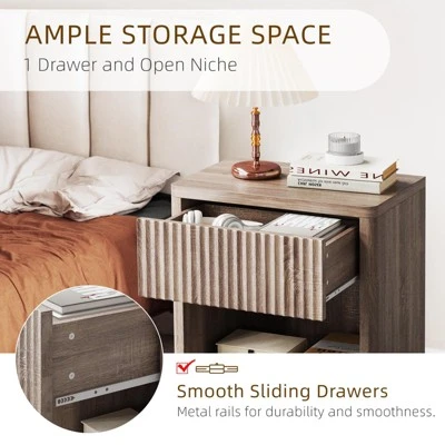 Fluted Night Stand Set Of 2, Modern Farmhouse Nightstand, 22" Large Bedside Table, End Table With Storage 4 Fluted Night Stand Set Of 2, Modern Farmhouse Nightstand, 22" Large Bedside Table, End Table With Storage - Image 2