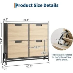 Shoe Storage Cabinet With 4 Flip Doors, Large Capacity Organizer, Freestanding Narrow Shoe Rack With Adjustable Shelves -House Beautiful GUEST d909f59b 5332 476a 888a 8b2921ec2838