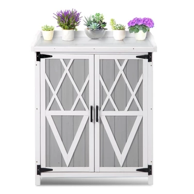 Outdoor Cabinet With Metal Tabletop Garden Potting Bench Table 7 Outdoor Cabinet With Metal Tabletop Garden Potting Bench Table - Image 5