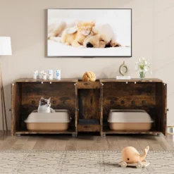 Double Cat Litter Box Enclosure 55.1",Hidden Litter Cabinet Furniture For 2 Cats With Rattan Doors -House Beautiful GUEST d9688b9c c6c9 4f31 a123 d3385817bee6