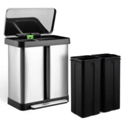 19 Gallon/ 72L Dual Kitchen Trash Can, Fingerprint-Proof Stainless Steel Double Garbage Can With 2x9.5 Gallon Inner Bucket -House Beautiful GUEST d9920cd0 234b 4100 a475 5c73b75db774