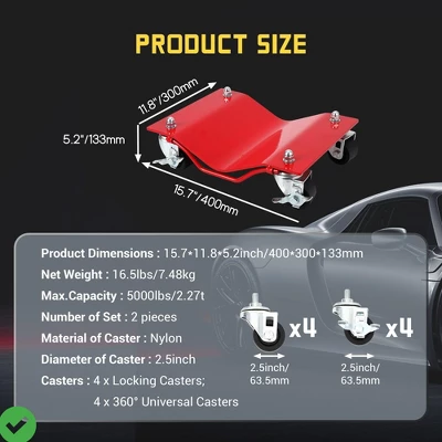 Car Dolly Set Of 2 5000 LBS Capacity Wheel Dolly Heavy Duty Vehicle Dolly For Moving Car W/2.5 Inch Nylon Wheels Bolts Resist 4 Car Dolly Set Of 2 5000 LBS Capacity Wheel Dolly Heavy Duty Vehicle Dolly For Moving Car W/2.5 Inch Nylon Wheels Bolts Resist - Image 2