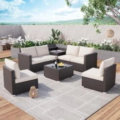 Rattan Patio Sectional Sofa Set 8 Pieces Outdoor Wicker Furniture Couch Patio Storage Table Coffee Table Backyard Furniture Conversation SetGray Sofa -House Beautiful GUEST d9e4760c a305 47c3 8720 33cbca5e960f