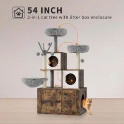 54.3-Inch Cat Tree With Litter Box Enclosure 2-in-1 Modern Cat Tower With Cat Condo
