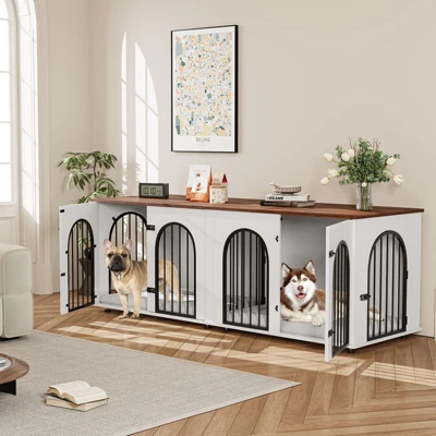 71" Large Dog Crate Furniture For 2 Dogs, Wooden Double Dog Crate With Door, Indoor Dog Kennel TV Stand With Divider And Cushion 10 71" Large Dog Crate Furniture For 2 Dogs, Wooden Double Dog Crate With Door, Indoor Dog Kennel TV Stand With Divider And Cushion - Image 8