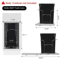 Pull-Out Under Cabinet Trash Can Organizer, Stainless Steel Slide-Out Holder, Adjustable Shelf For 30L Bin, Black