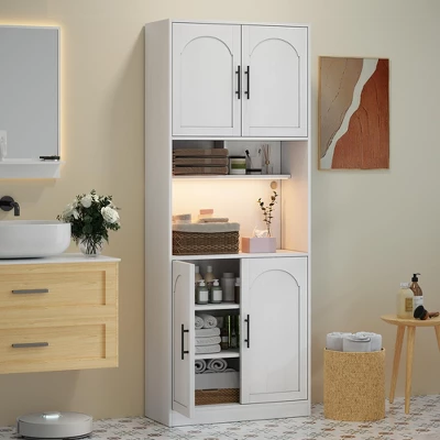 71" Pantry Cabinet, Kitchen Storage Cupboard With Microwave Stand & Anti-Tip Device, Modern Farmhouse Hutch For Dining Room, Bathroom, Living Room 9 71" Pantry Cabinet, Kitchen Storage Cupboard With Microwave Stand & Anti-Tip Device, Modern Farmhouse Hutch For Dining Room, Bathroom, Living Room - Image 7