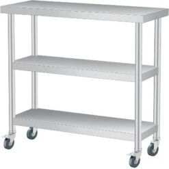 Stainless Steel Work Table With Lockable Casters, 3-Tier Commercial Kitchen Prep Table, Metal Utility Table 23 Stainless Steel Work Table With Lockable Casters, 3-Tier Commercial Kitchen Prep Table, Metal Utility Table -House Beautiful GUEST da88402d 9efe 4eb0 b0f5 44e9f9565121 1
