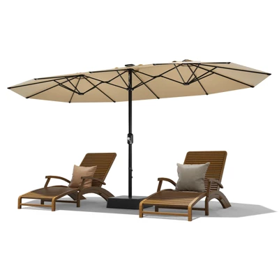 15 FT Double-Sided Rectangle Patio Market Umbrella With Base, Heavy Duty Waterproof And Windproof Umbrella, For Poolside, Lawn & Backyard 3 15 FT Double-Sided Rectangle Patio Market Umbrella With Base, Heavy Duty Waterproof And Windproof Umbrella, For Poolside, Lawn & Backyard