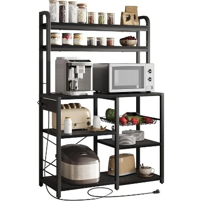 6-Tier Retro Bakers Rack With Power Outlet - Large Freestanding Kitchen Microwave Stand, Open Storage Shelves & Wire Basket, Utility Storage Shelf 11 6-Tier Retro Bakers Rack With Power Outlet - Large Freestanding Kitchen Microwave Stand, Open Storage Shelves & Wire Basket, Utility Storage Shelf - Image 9