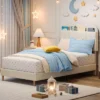 Twin/Twin XL/Full Bed Frames, Velvet Upholstered Platform Bed Frames With Bookcase Headboard, Kids Bed For Girls, Heavy Duty Steel Support Legs -House Beautiful GUEST dbaf8c5c 9570 4bbe 84c0 2d2596f7a4f4