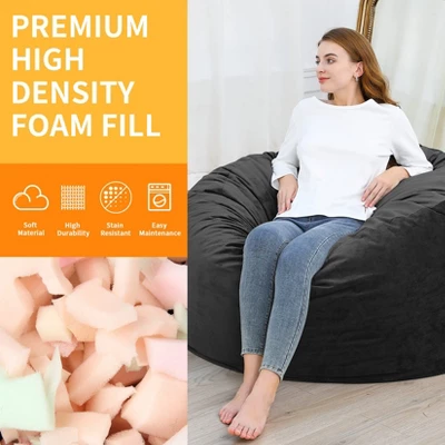 48 Inch Big Huge Giant Bean Bag Chair, Cozy Lazy Sofa With Memory Foam Fillings, Plush Velvet Machine Washable Cover For Adults/Kids, Black 8 48 Inch Big Huge Giant Bean Bag Chair, Cozy Lazy Sofa With Memory Foam Fillings, Plush Velvet Machine Washable Cover For Adults/Kids, Black - Image 6