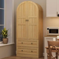 72" Tall Arched Kitchen Pantry Cabinet, Farmhouse Pantry Storage Cabinet With 2 Drawers & Wood Door, Freestanding Versatile Pantry Cabinets -House Beautiful GUEST dc316b1c 9223 4dec 94cc 898834ad7baf