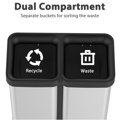 2×5.3 Gallon (20L) Dual Compartment Open Top Trash Can, Fingerprint Proof Brushed Stainless Steel, Anti-Slip Base, Garbage Bag Fixing Holes, Silver 5 2×5.3 Gallon (20L) Dual Compartment Open Top Trash Can, Fingerprint Proof Brushed Stainless Steel, Anti-Slip Base, Garbage Bag Fixing Holes, Silver - Image 3