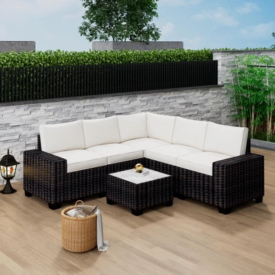 Jojoka 6 Pieces Outdoor Patio Sectional Furniture PE Rattan Sofa Set, All Weather Wicker Modular Patio Conversation Couch Sets With Coffee Table 11 Jojoka 6 Pieces Outdoor Patio Sectional Furniture PE Rattan Sofa Set, All Weather Wicker Modular Patio Conversation Couch Sets With Coffee Table - Image 9