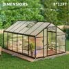 8x12FT Aluminum Greenhouse With Roof Vent Ground Nails Lockable Push Door Large Walk-in Green House For Outside Garden Backyard Patio Lawn -House Beautiful GUEST dc5a955b ebc0 4155 8742 69f51e1d9332