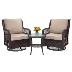 Outdoor Wicker Bistro Set With 2 Swivel Rocking Chairs And Glass Table, Patio Furniture For Deck, Balcony, Garden -House Beautiful GUEST dca2f397 b522 42be 9030 4c7014c6dda7