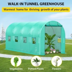 Tunnel Greenhouse 13 X 8 X 7 FT Hoop House Galvanized Steel Frame PE Cover With 6 Mesh Windows 2 Roll-Up Zipper Doors -House Beautiful GUEST dca52bb9 5633 45c8 b98d 88742e70fd52