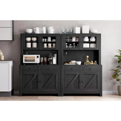 Kitchen Pantry Storage Cabinet With Microwave Stand & Coffee Bar Cabinet,Freestanding Hutch Cabinet With 4Doors 4 Kitchen Pantry Storage Cabinet With Microwave Stand & Coffee Bar Cabinet,Freestanding Hutch Cabinet With 4Doors - Image 2