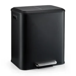 8 Gallon Dual Trash Can, Stainless Steel Kitchen Waste Bin, High-Capacity Hands Free Garbage Can Heavy Duty Brushed For Home Kitchen