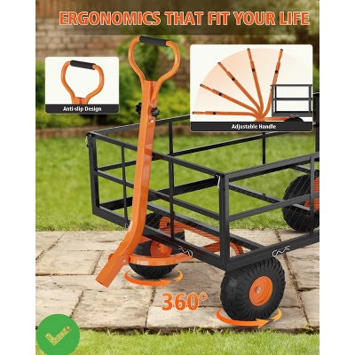 Heavy Duty Steel Garden Cart 1200 LBS Capacity 3 In 1 Pullable Garden Wagon With 13" Wheels For Gardening Soil Tools & Plant Transport 5 Heavy Duty Steel Garden Cart 1200 LBS Capacity 3 In 1 Pullable Garden Wagon With 13" Wheels For Gardening Soil Tools & Plant Transport - Image 3