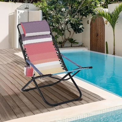 Foldable Beach Chair With Cup Holder, Breathable Mesh Chair With Headrest, Comfortable Poolside Armchair 3 Foldable Beach Chair With Cup Holder, Breathable Mesh Chair With Headrest, Comfortable Poolside Armchair