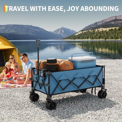 Collapsible Utility Wagon Cart With All Terrain Wheels, Heavy Duty Foldable Wagon, 460 Lb Capacity, Portable For Beach Camping 5 Collapsible Utility Wagon Cart With All Terrain Wheels, Heavy Duty Foldable Wagon, 460 Lb Capacity, Portable For Beach Camping - Image 3