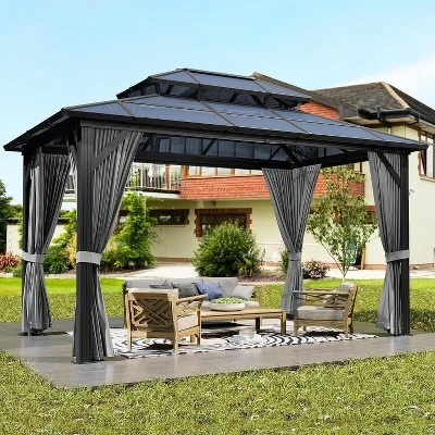 10' X 12' Hardtop Gazebo, Metal Gazebo Aluminum Frame Double Galvanized Steel Roof Curtains And Netting Included Pergolas For Patios Garden Parties 3 10' X 12' Hardtop Gazebo, Metal Gazebo Aluminum Frame Double Galvanized Steel Roof Curtains And Netting Included Pergolas For Patios Garden Parties