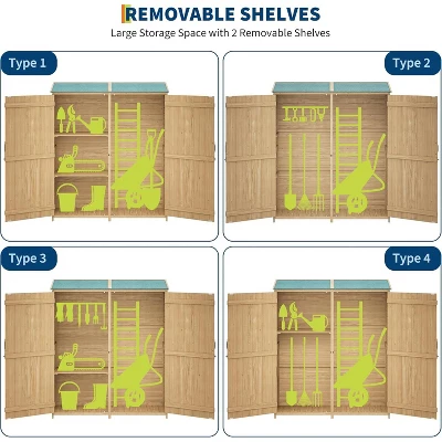 Outdoor Wooden Large Storage Cabinet Garden Shed Outside Wood Tool Organizer With Waterproof Roof Shelves 7 Outdoor Wooden Large Storage Cabinet Garden Shed Outside Wood Tool Organizer With Waterproof Roof Shelves - Image 5