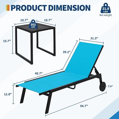 2 Patio Outdoor Textile Chaise Lounge Chairs With Side Table, Patio Chaise Lounge Set, 4 2 Patio Outdoor Textile Chaise Lounge Chairs With Side Table, Patio Chaise Lounge Set, - Image 2
