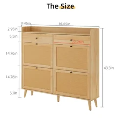 Rattan Shoe Cabinet Storage For Entryway With 4 Flip Drawers And 2 Drawer, Farmhouse Narrow Shoe Rack Organizer Hidden Shoe Rack Drawer