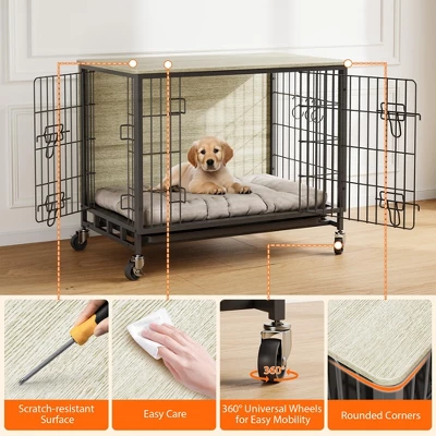 Dog Crate Furniture For Medium Dogs, 32.5" L X 21.9" W X 25.2" H Indoor Kennel With Double Doors, Wheels & Removable Tray 7 Dog Crate Furniture For Medium Dogs, 32.5" L X 21.9" W X 25.2" H Indoor Kennel With Double Doors, Wheels & Removable Tray - Image 5