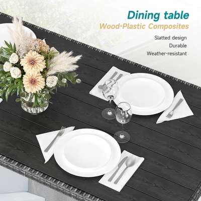 7-Piece Outdoor Wicker Sofa Set With Cushions And Glass Table, Sectional Patio Conversation Furniture For Backyard And Balcony, Grey And Blue 8 7-Piece Outdoor Wicker Sofa Set With Cushions And Glass Table, Sectional Patio Conversation Furniture For Backyard And Balcony, Grey And Blue - Image 6