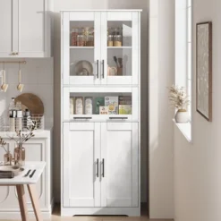 Pantry Cabinet, Tall Bathroom Storage Cabinet With Glass Doors And Adjustable Shelf, Freestanding Cupboard Tall Linen Cabinets -House Beautiful GUEST de4fb791 17f0 4f26 b275 ff5aed6e411b