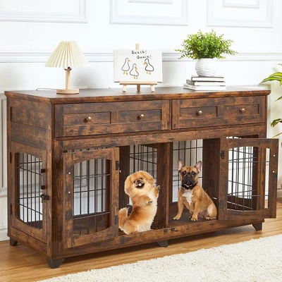 Dog Crate Furniture With 5 Doors, 58" Wooden Dog Kennel End Table With Large Capacity Drawers, Dog House With Openable Divider 8 Dog Crate Furniture With 5 Doors, 58" Wooden Dog Kennel End Table With Large Capacity Drawers, Dog House With Openable Divider - Image 6