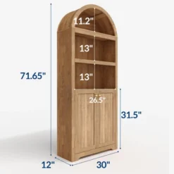 72" Tall Arched Pantry Cabinet With Doors, 5-Tier Kitchen Storage Cabinet With Adjustable Shelves, Wooden Pantry Cabinet