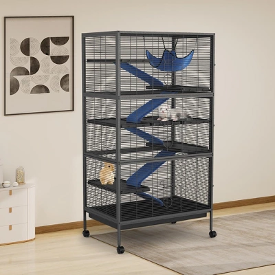 59" 6-Tier Small Animal Cage - Rolling Critter Nation Habitat For Ferrets/Chinchillas/Rabbits W/Ramps & Platforms, Black 8 59" 6-Tier Small Animal Cage - Rolling Critter Nation Habitat For Ferrets/Chinchillas/Rabbits W/Ramps & Platforms, Black - Image 6