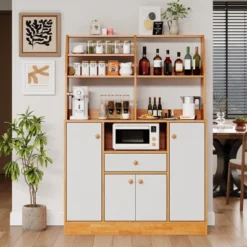 Sideboard Buffet Cabinet, Wood Cupboard With Storage, Freestanding Kitchen Pantry With Drawers, Adjustable Shelves & Rack, Coffee Bar Station -House Beautiful GUEST df2aeed7 5f53 4c3e a2c1 53327367a37a