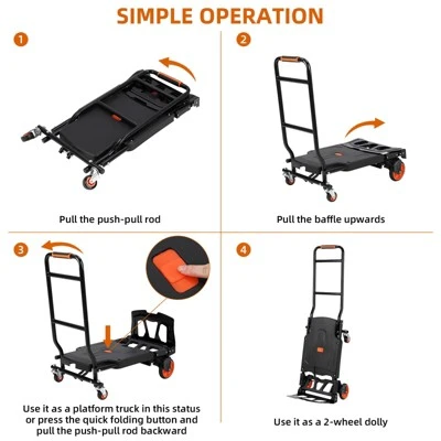 Folding Heavy Duty Hand Truck 330LB, Convertible 2-Wheel/4-Wheel Dolly Cart With Retractable Handle, Portable Moving Cart, Aluminum Alloy 5 Folding Heavy Duty Hand Truck 330LB, Convertible 2-Wheel/4-Wheel Dolly Cart With Retractable Handle, Portable Moving Cart, Aluminum Alloy - Image 3