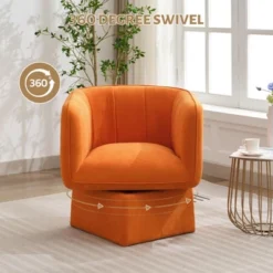Modern Velvet Swivel Barrel Accent Chair – 360° Rotating Lounge Chair With Ergonomic Design For Living Room, Bedroom & Reading Nook, Orange -House Beautiful GUEST df69b564 a2ad 492d 90e3 21445a629334