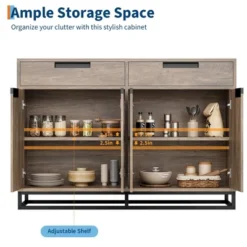 55" Sideboard Buffet Cabinet, Large Kitchen Accent Modern Storage Cabinet With 2 Drawers And 4 Doors, Coffee Bar Buffet Table