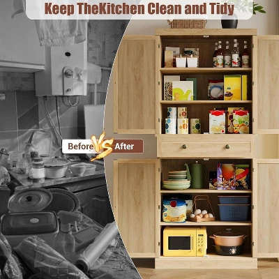 Jojoka Kitchen Pantry Cabinet,72'' Tall Freestanding Kitchen Food Pantry Cabinet With A Drawer,Rattan Doors,Natural 7 Jojoka Kitchen Pantry Cabinet,72'' Tall Freestanding Kitchen Food Pantry Cabinet With A Drawer,Rattan Doors,Natural - Image 5