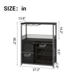 3-Tier Industrial Wine Bar Cabinet With Detachable Wine Rack, Drawer, Glass Holder & Mesh Doors Durable Sideboard And Buffet Storage, Brown