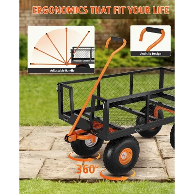 500lbs Steel Garden Cart Heavy Duty Mesh Steel Utility Outdoor Wagon With Removable Sides 180° Rotating Handle 10 Inch Tires,Black 7 500lbs Steel Garden Cart Heavy Duty Mesh Steel Utility Outdoor Wagon With Removable Sides 180° Rotating Handle 10 Inch Tires,Black - Image 5