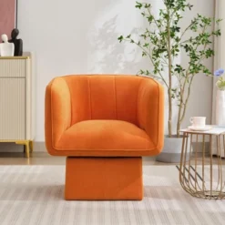 Modern Velvet Swivel Barrel Accent Chair – 360° Rotating Lounge Chair With Ergonomic Design For Living Room, Bedroom & Reading Nook, Orange -House Beautiful GUEST e0a303d1 c2a5 42b3 9f87 434571a4193f