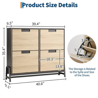 Shoe Cabinet Storage For Entryway, Narrow Shoe Organizers With 4 Flip Drawers, Freestanding With Metal Legs, Large Shoe Rack With Adjustable Shelves 4 Shoe Cabinet Storage For Entryway, Narrow Shoe Organizers With 4 Flip Drawers, Freestanding With Metal Legs, Large Shoe Rack With Adjustable Shelves - Image 2