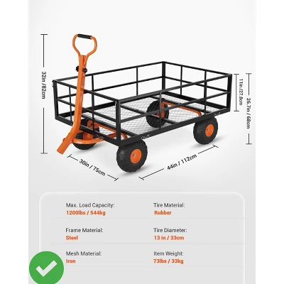 Heavy Duty Steel Garden Cart 1200 LBS Capacity 3 In 1 Pullable Garden Wagon With 13" Wheels For Gardening Soil Tools & Plant Transport 6 Heavy Duty Steel Garden Cart 1200 LBS Capacity 3 In 1 Pullable Garden Wagon With 13" Wheels For Gardening Soil Tools & Plant Transport - Image 4