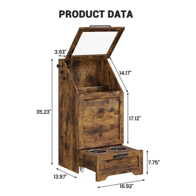 Large Dog Food Storage Cabinet With Flip Top - Pet Feeding Station & Organizer W/Transparent Lid, Side Hooks For Leashes - Multi-Functional Furniture 8 Large Dog Food Storage Cabinet With Flip Top - Pet Feeding Station & Organizer W/Transparent Lid, Side Hooks For Leashes - Multi-Functional Furniture - Image 6