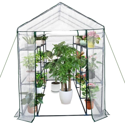Walk-in Greenhouse With Roll-Up Zipper Door 57 X 57 X 76 Portable 3-Tier 6-Shelf Steel Frame Greenhouse For Indoor Outdoor Garden Patio, Green 11 Walk-in Greenhouse With Roll-Up Zipper Door 57 X 57 X 76 Portable 3-Tier 6-Shelf Steel Frame Greenhouse For Indoor Outdoor Garden Patio, Green - Image 9