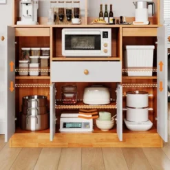 Sideboard Buffet Cabinet, Wood Cupboard With Storage, Freestanding Kitchen Pantry With Drawers, Adjustable Shelves & Rack, Coffee Bar Station -House Beautiful GUEST e255d52c aaca 486e 9aae 30ab0f4b18ae